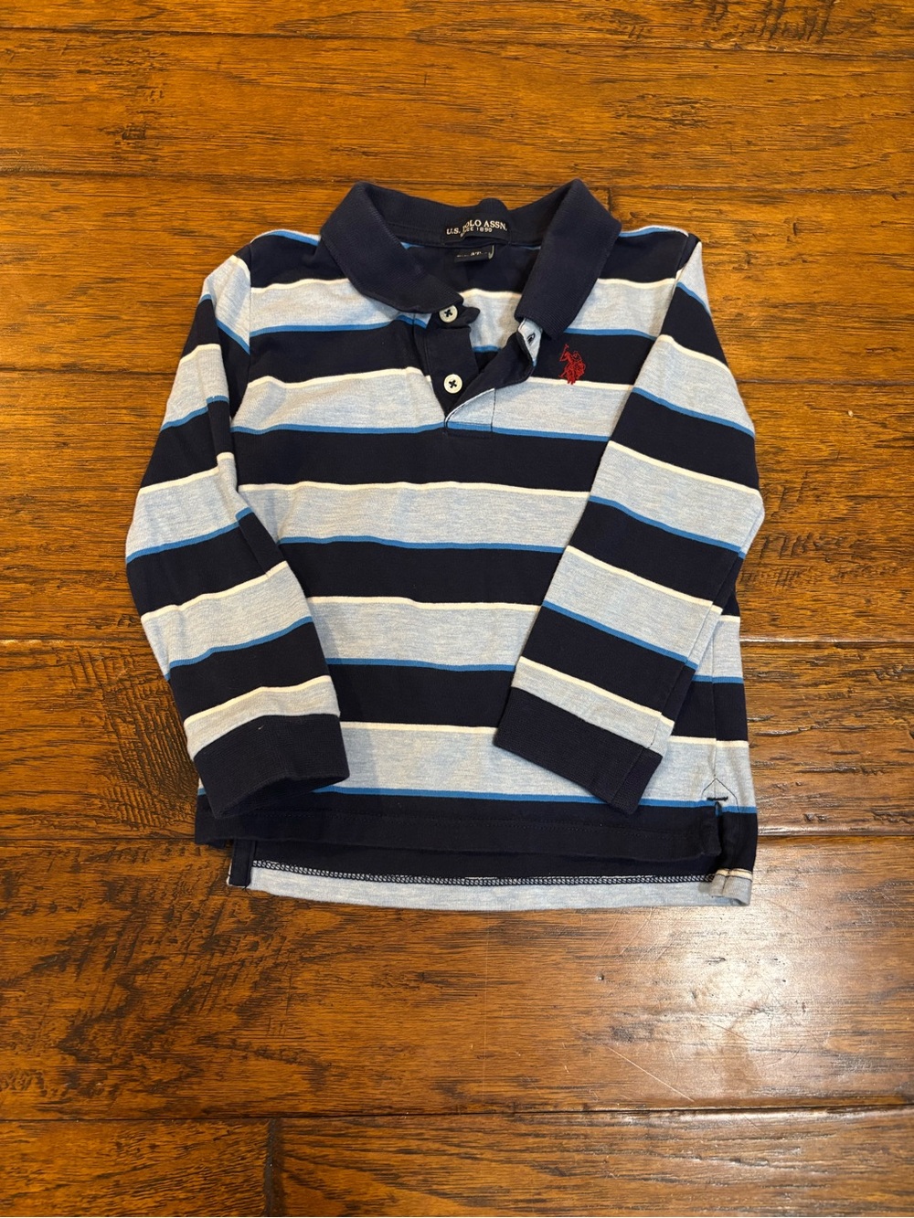U.S. Polo Assn. Navy, Light Gray & Light Blue Striped Long-Sleeve Polo